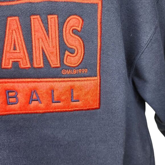 Puma Vintage 90s MLB Cleveland Indians Baseball Sweatshirt Mens M Blue Crewneck - Picture 2 of 8